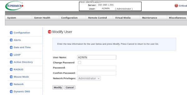 Supermicro X10 IPMI login page